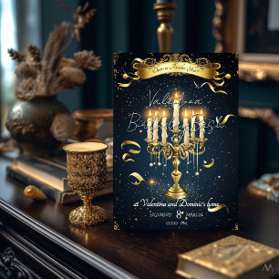 Invitación Elegante Cumpleaños con Luz de Velas   Tema Dorado