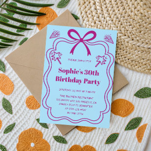 Invitación Elegante Cumpleaños con Marco de Cinta Rosa y Azul
