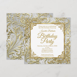 Invitación Elegante Cumpleaños con Perlas Blancas de Plata Do