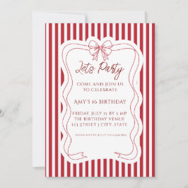 Invitación Elegante cumpleaños con rayas rojas y blancas