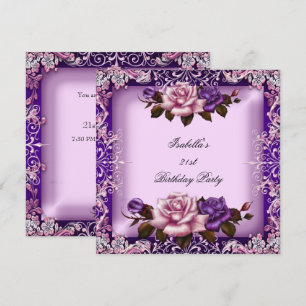 Invitación Elegante Cumpleaños con Rosa Lila Púrpura