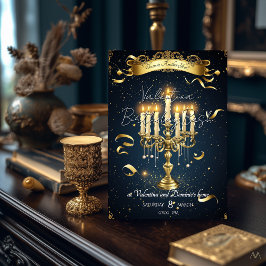 Invitación Elegante cumpleaños con velas | Tema del oro y la 