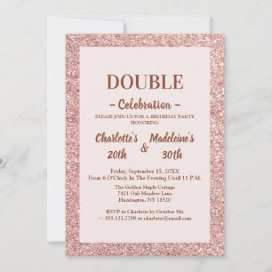 Invitación Elegante Cumpleaños Conjunto Rosa Dorado Brillante