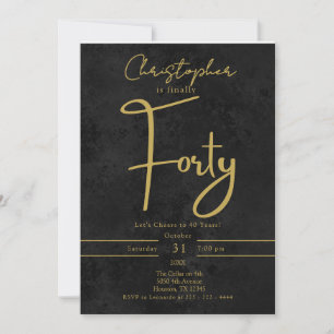 Invitación Elegante Cumpleaños Cuadragésimo en Negro y Dorado