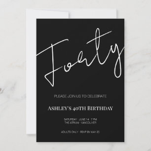 Invitación Elegante Cumpleaños Cuarenta 40 Negro y Blanco