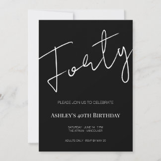 Invitación Elegante Cumpleaños Cuarenta 40 Negro y Blanco