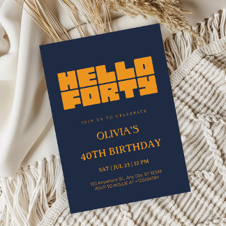 Invitación Elegante Cumpleaños Cuarenta Azul Marino 40º Cumpl