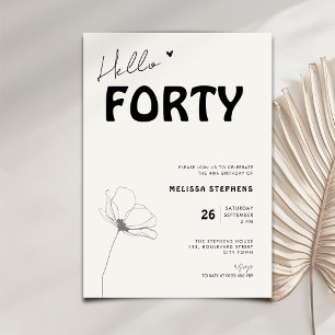 Invitación Elegante Cumpleaños Cuarenta Tipografía Negrita Cu