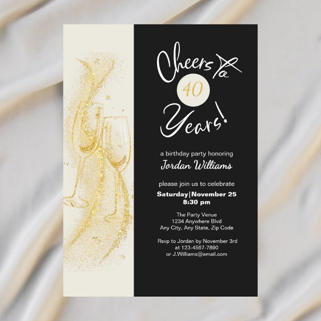 Invitación Elegante Cumpleaños de 40 Años en Gris y Oro Cheer (Subido por el creador)