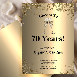 Invitación Elegante Cumpleaños de 70 Años en Oro Negro