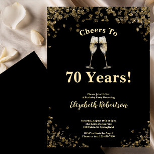 Invitación Elegante Cumpleaños de 70 Años en Oro Negro Brindi