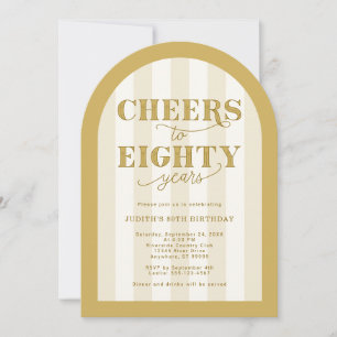 Invitación Elegante Cumpleaños de 80 Años con Rayas de Oro