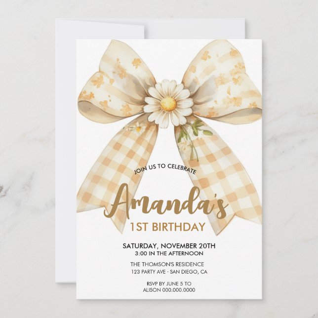 Invitación Elegante cumpleaños de arco de margarita (Anverso)