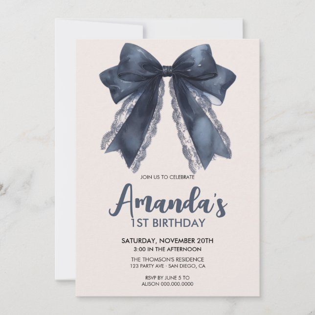 Invitación Elegante cumpleaños de arco negro (Anverso)