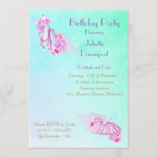 Invitación Elegante Cumpleaños de Ballet con Acuarela Rosa Es