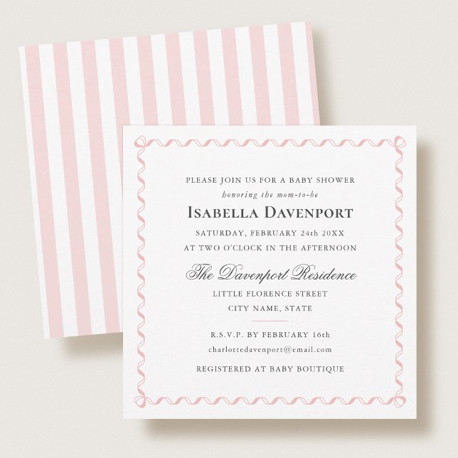 Invitación Elegante Cumpleaños de bebé con cinta Rayas Guión  (Subido por el creador)