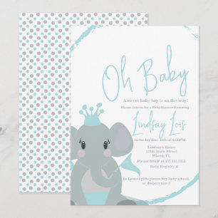 Invitación Elegante Cumpleaños de Bebé Niño Elefante Adorable