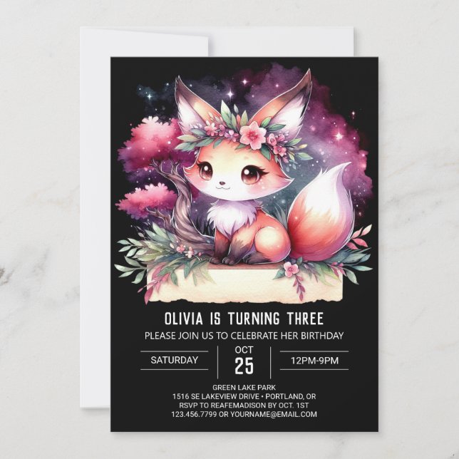 Invitación Elegante cumpleaños de Boho Fox (Anverso)