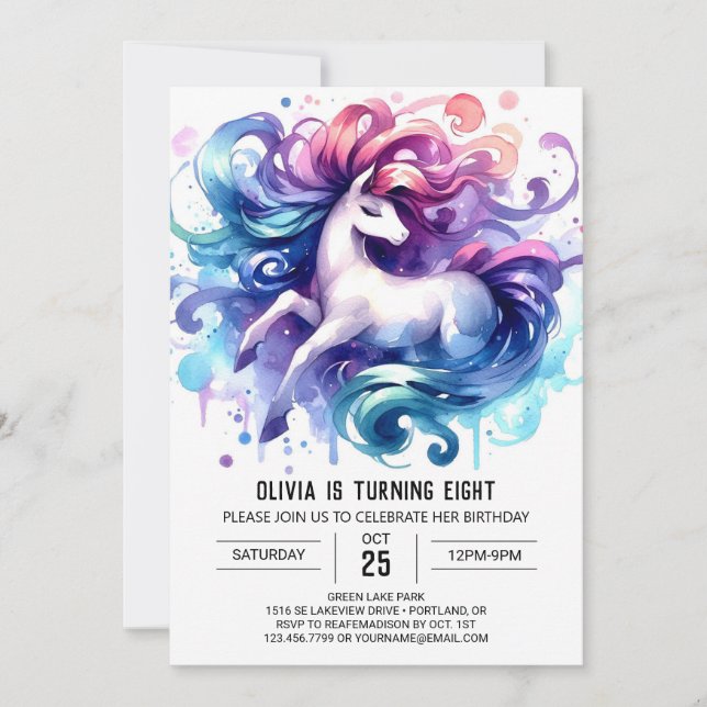 Invitación Elegante cumpleaños de caballo imprimible (Anverso)
