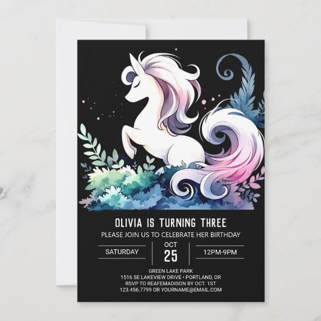 Invitación Elegante cumpleaños de caballos (Anverso)