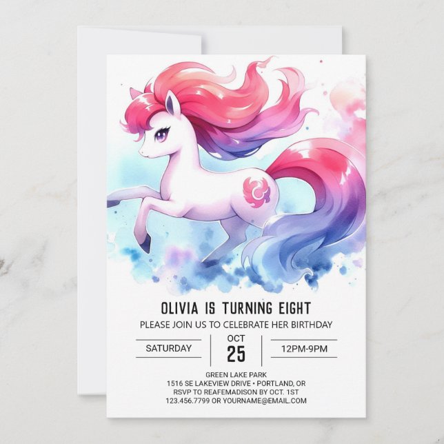 Invitación Elegante cumpleaños de caballos en línea (Anverso)