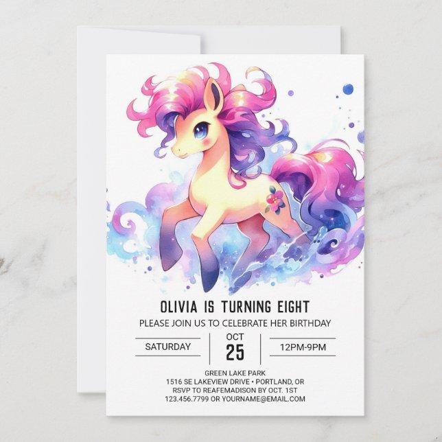 Invitación Elegante cumpleaños de caballos en línea (Anverso)