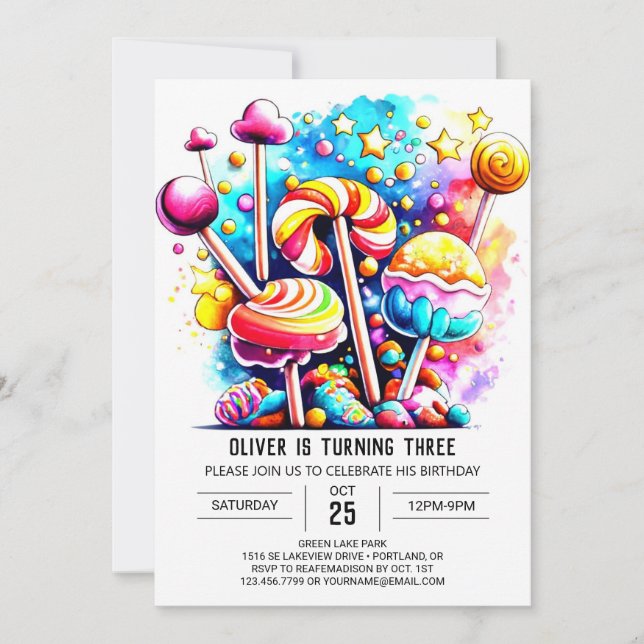 Invitación Elegante cumpleaños de candía de algodón (Anverso)