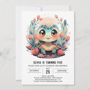 Invitación Elegante cumpleaños de Chica de tortuga digital