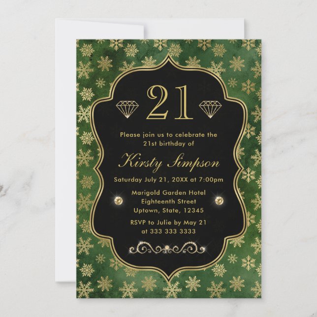 Invitación Elegante Cumpleaños de Copos de Nieve de Invierno  (Anverso)
