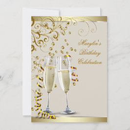 Invitación Elegante Cumpleaños de Crema de Marfil y Oro