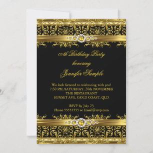 Invitación Elegante Cumpleaños de Damasco de Diamante de Oro 