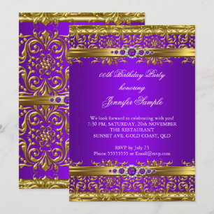 Invitación Elegante Cumpleaños de Damasco de Diamante de Oro