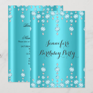 Invitación Elegante Cumpleaños de Diamante Azul Teal con Bril