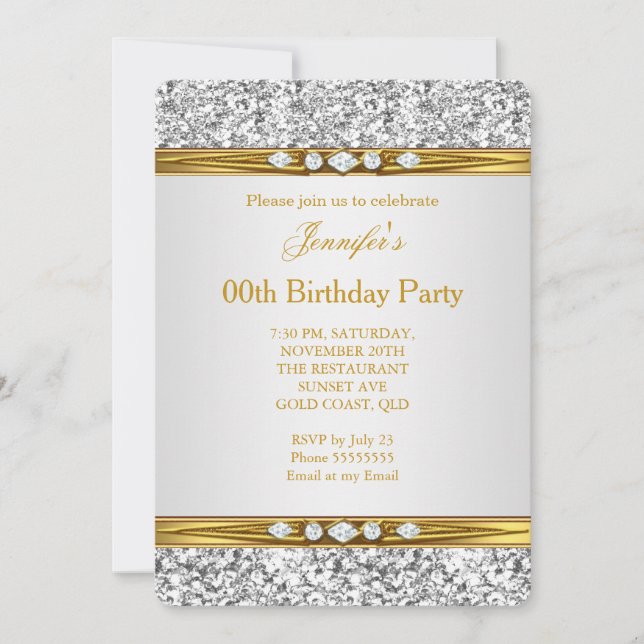 Invitación Elegante Cumpleaños de Diamante Brillo Plateado Do (Anverso)