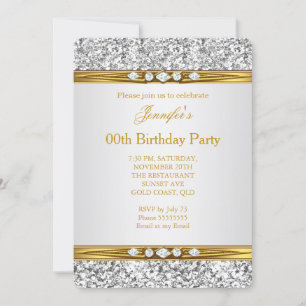 Invitación Elegante Cumpleaños de Diamante Brillo Plateado Do