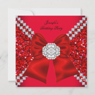 Invitación Elegante Cumpleaños de Diamantes Rojo Brillante