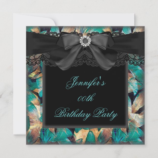 Invitación Elegante Cumpleaños de Fiesta de Encaje Negro Flor (Anverso)