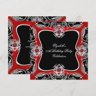 Invitación Elegante Cumpleaños de Fiesta Negro Joya Plateada
