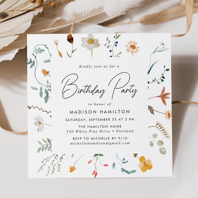 Invitación Elegante cumpleaños de flores silvestres (Subido por el creador)
