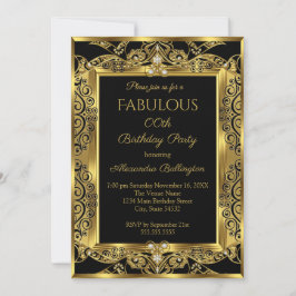 Invitación Elegante Cumpleaños de Foto de Fiesta de Oro Negro
