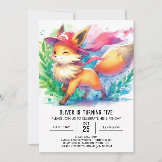 Invitación Elegante cumpleaños de Fox (Anverso)