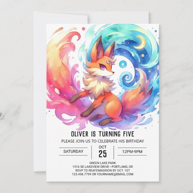 Invitación Elegante cumpleaños de Fox imprimible (Anverso)