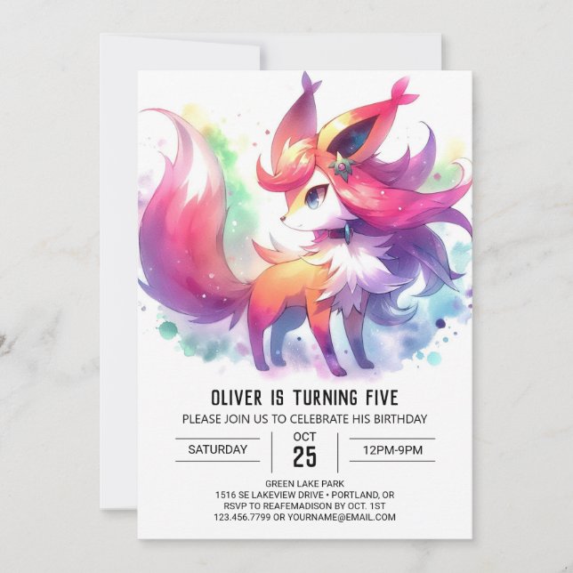 Invitación Elegante cumpleaños de Fox juguetón (Anverso)