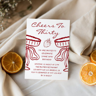 Invitación Elegante Cumpleaños de Fresa Rojo Celebra Treinta