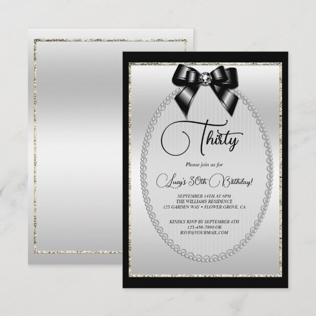 Invitación Elegante cumpleaños de gaucho negro y plateado (Anverso / Reverso)