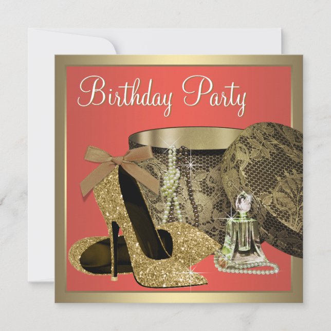 Invitación Elegante Cumpleaños de Guayaba Coral y Oro (Anverso)