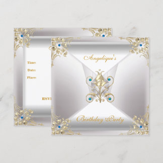 Invitación Elegante Cumpleaños de Joyas de Plata Oro Blanco y