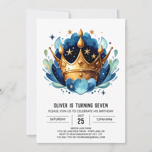 Invitación Elegante cumpleaños de la Corona de Príncipe Digit (Anverso)