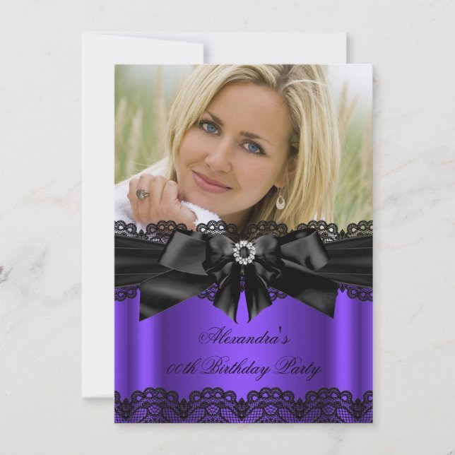 Invitación Elegante Cumpleaños de Lazo de Diamante de Encaje  (Anverso)