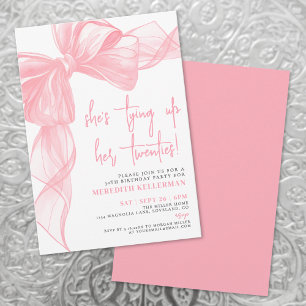 Invitación Elegante Cumpleaños de Lazo Rosa en Acuarela